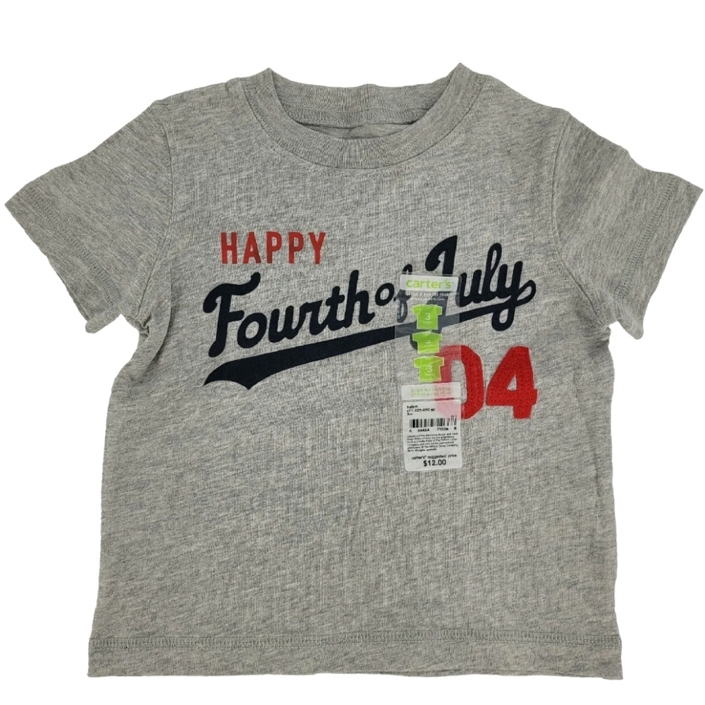 Carter's Tee 4th of July Graphic T-Shirt Holiday Patriotic Gray Size 0-3mo NEW